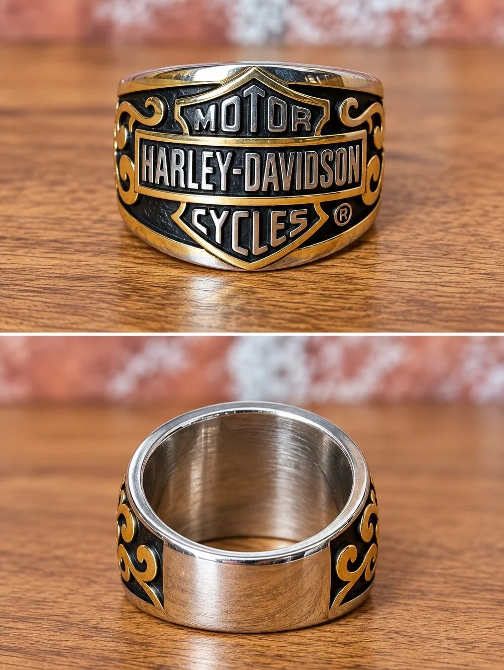 Harley‑Davidson Bar & Shield Ring in Black & Gold